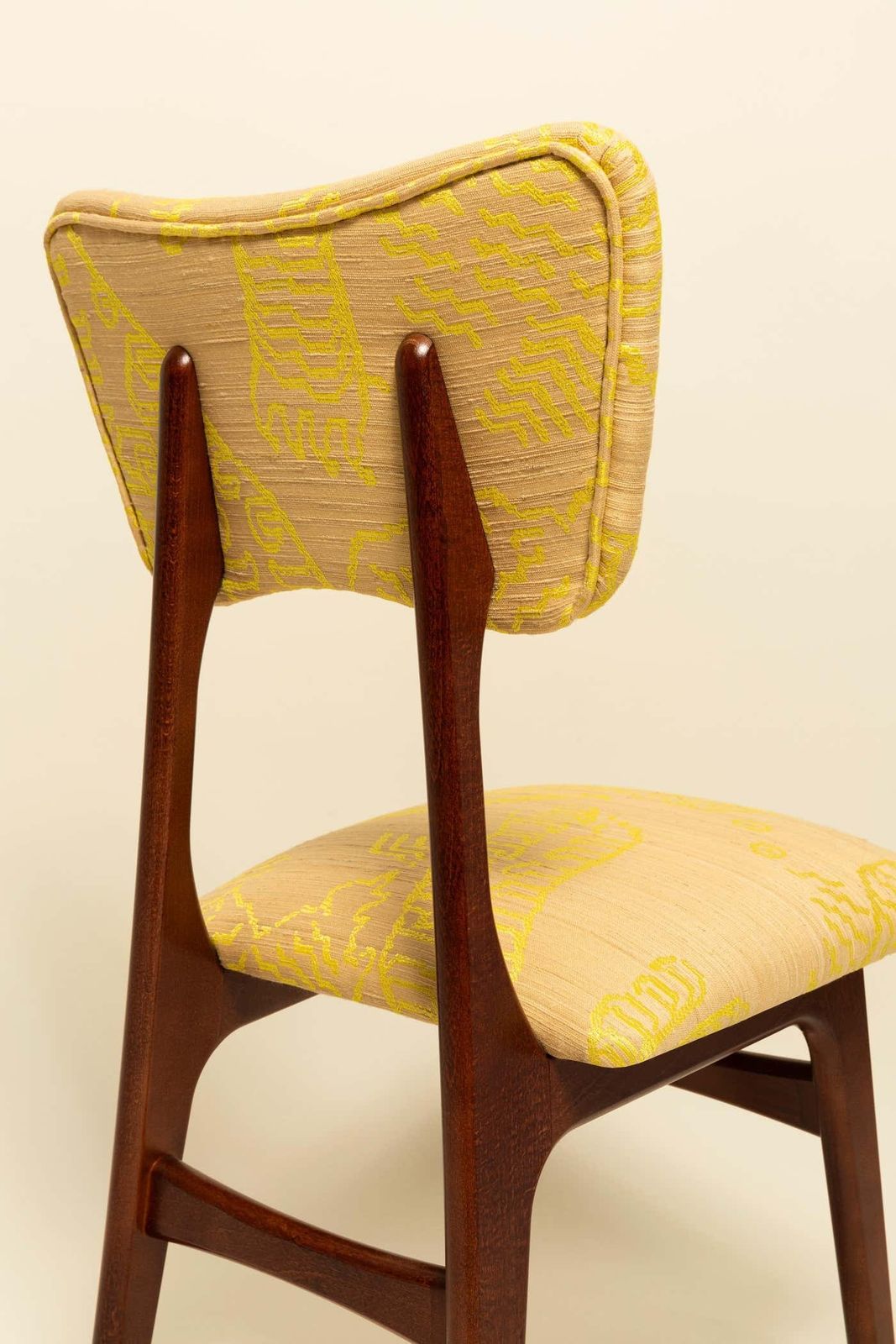 photo for sale Eight Mid Century Butterfly Chairs, Beige Tiger Silk By Dedar, Walnut Wood, 1960