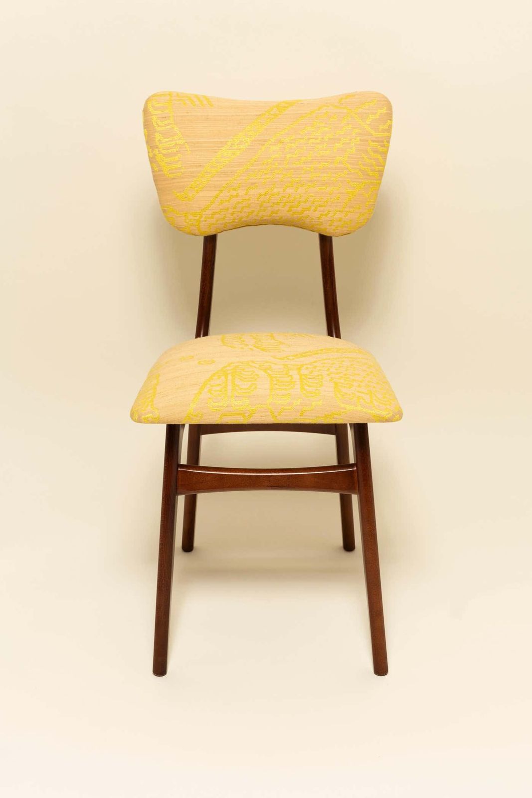 Mid Century Butterfly Chair, Yellow Beige Tiger Silk By Dedar, Walnut Wood, 1960 photo Furniture