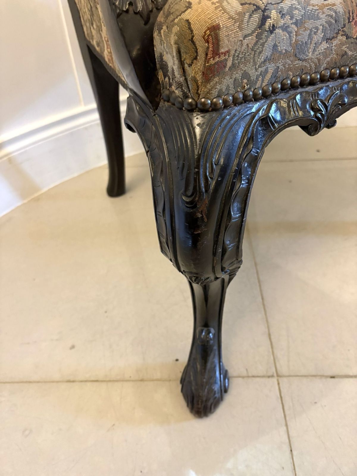 Antique Exceptional Carved Mahogany Chippendale Style Ribbon Back Office Chair photo for sale