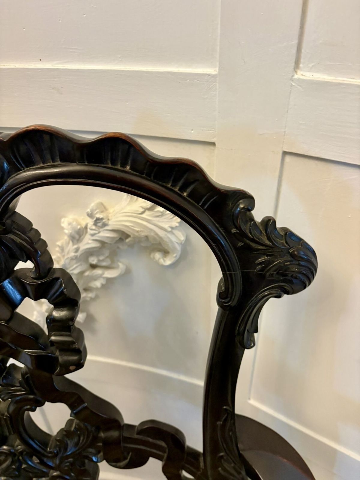 Furniture Antique Exceptional Carved Mahogany Chippendale Style Ribbon Back Office Chair photo