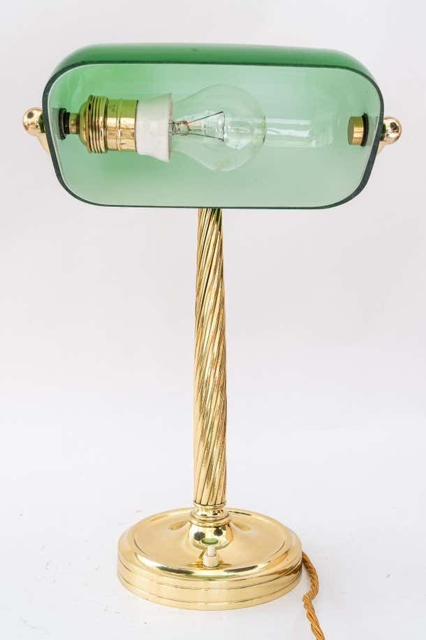 photo for sale Solid Banker Table Lamp With Original Glass Shade Vienna Around 1920s