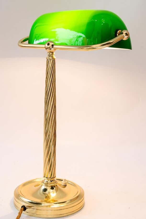 photo vinterior Solid Banker Table Lamp With Original Glass Shade Vienna Around 1920s