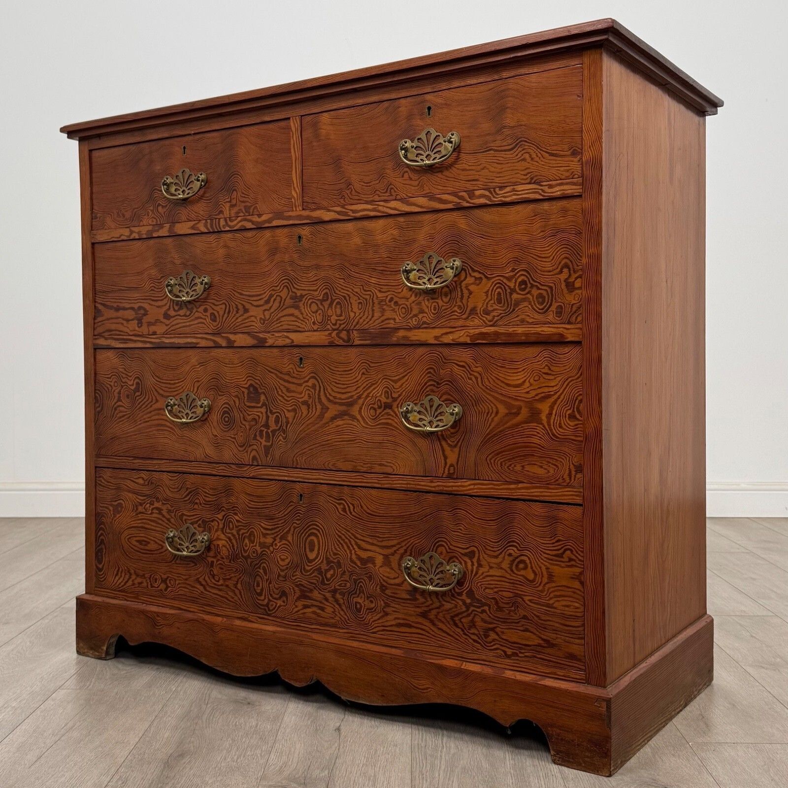 Antique 19th Century Figured Pitch Pine Chest Of Drawers ( Af 5401 ) photo furniture