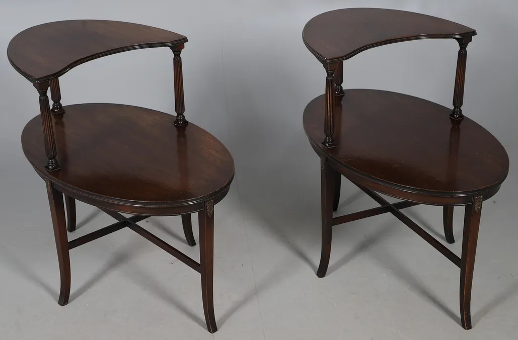 Rare Antique Matching Pair Tiered Tables Ferguson Brothers Hoboken photo for sale