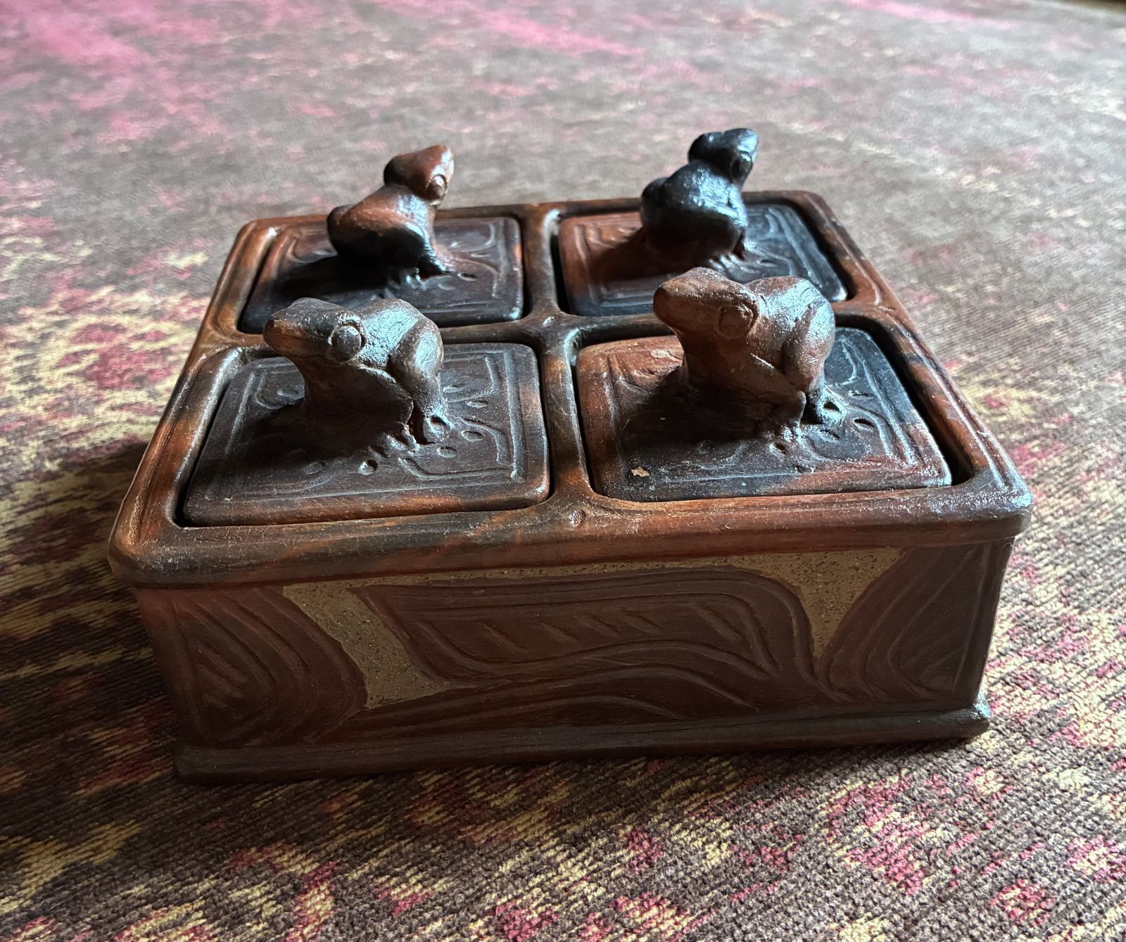 Vintage Sasak Pottery Spice Box    Lombok, Indonesia    Handcrafted Ceramic With Lidded Compartments