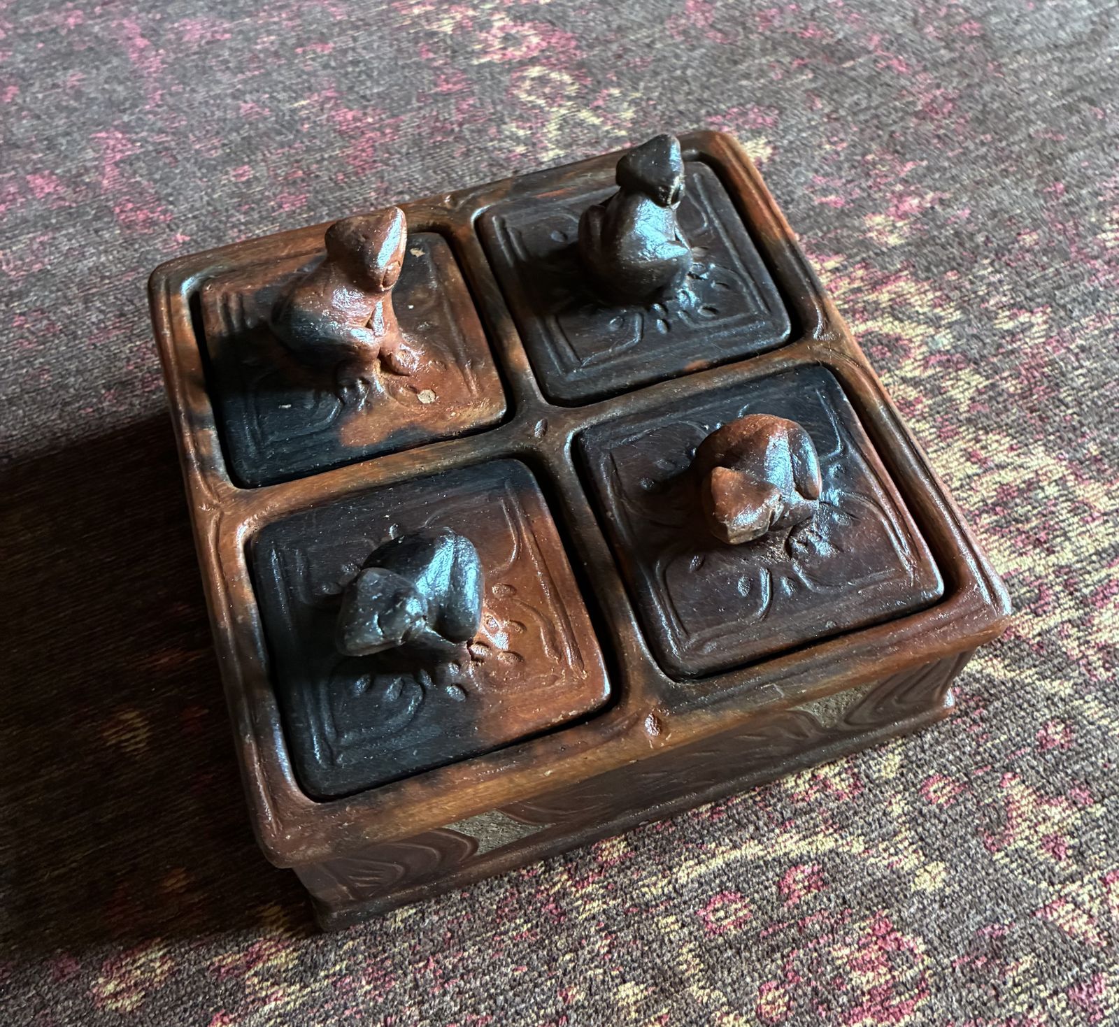 Vintage Sasak Pottery Spice Box    Lombok, Indonesia    Handcrafted Ceramic With Lidded Compartments photo for sale