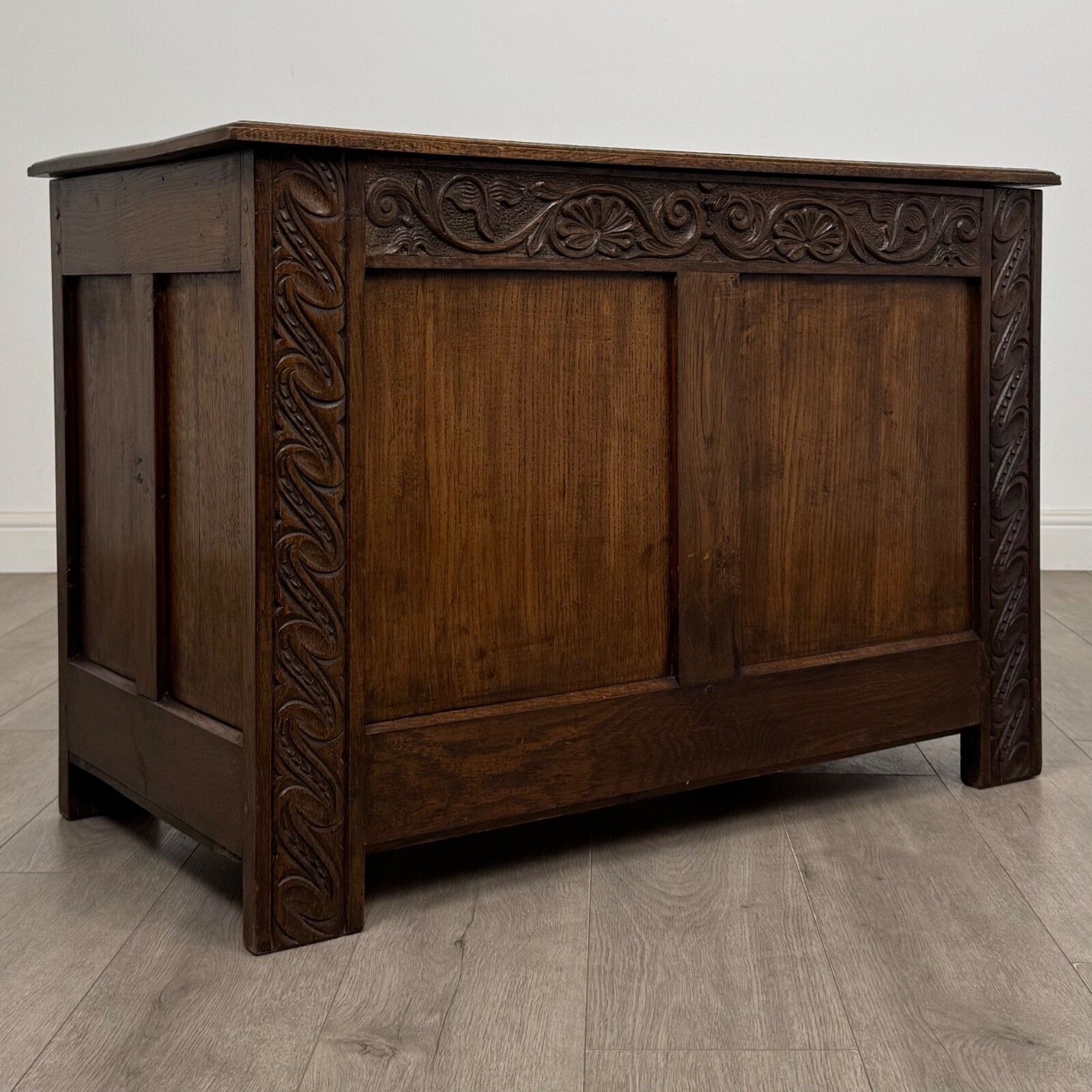 Antique 19th Century Victorian Carved Oak Blanket Box ( Af 5400 ) photo vintage