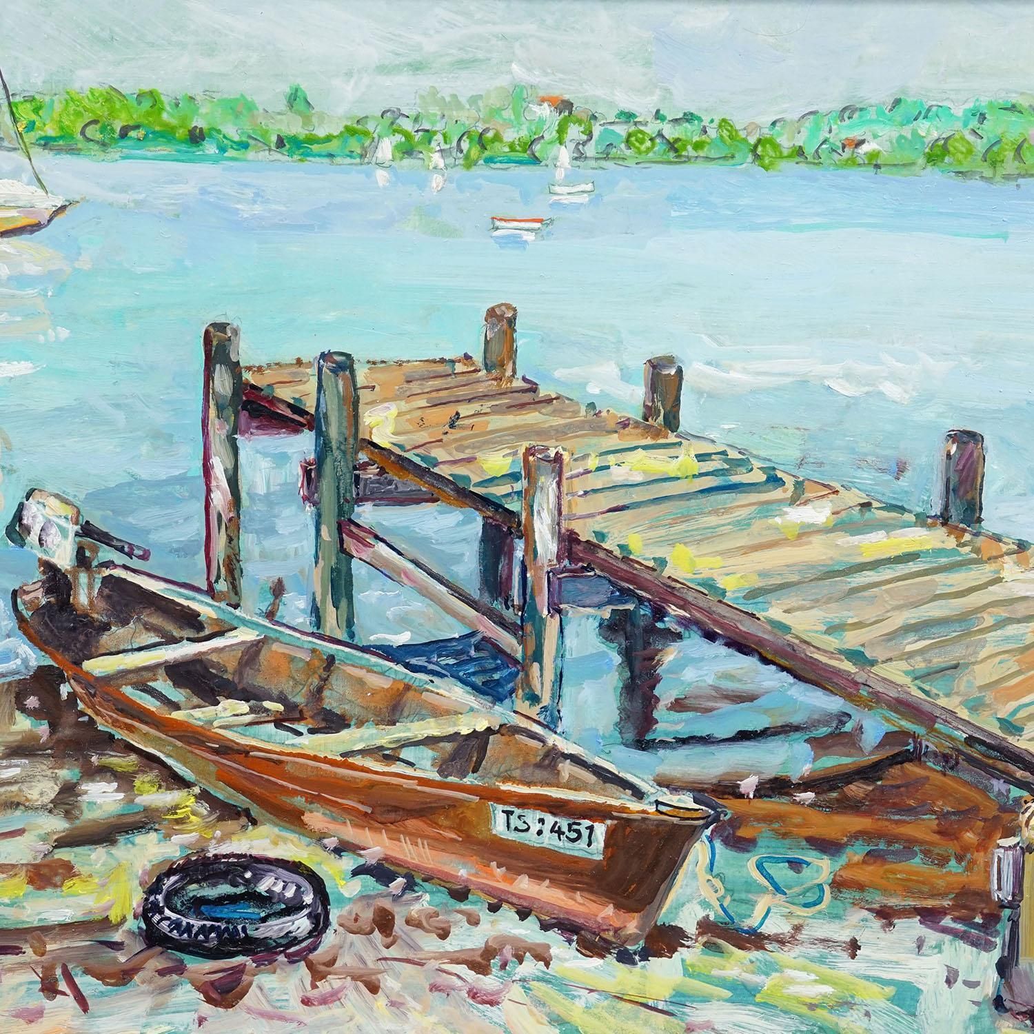 Olieverfschilderij Van Alexander Michael – Fraueninsel Jetty 1994 photo vinterior