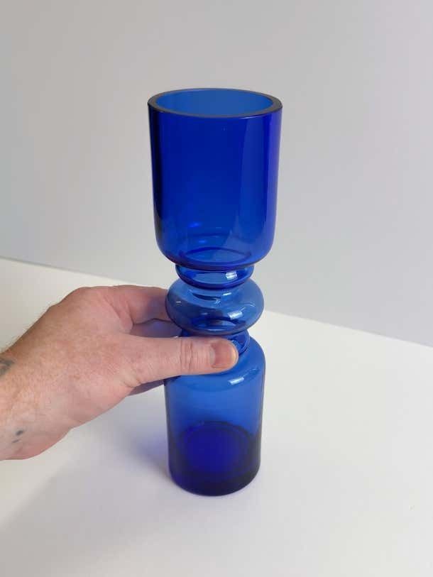 Cobalt Blue Glass Vase, Nanny Still Style, Handcrafted In Romania, 1970s photo 180.0