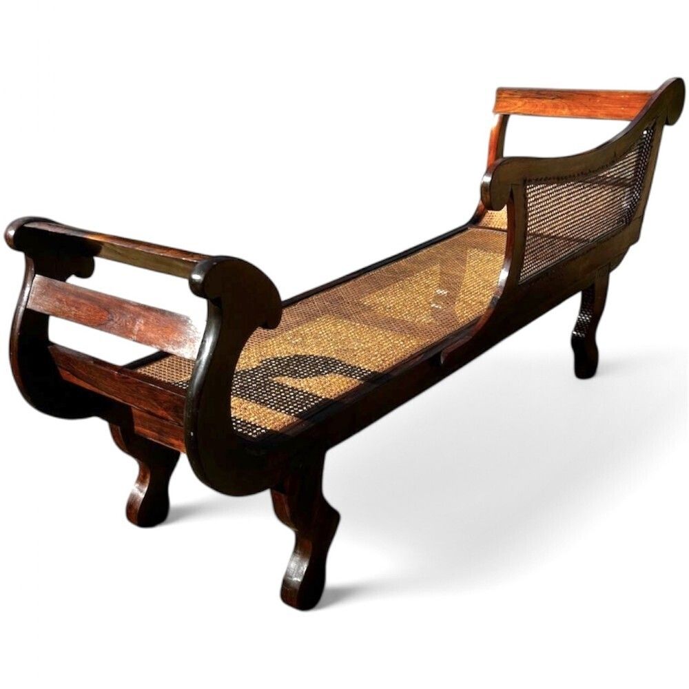 19th Century Solid Rio Rosewood Chaise Lounge With Cane Seating photo 3750.0
