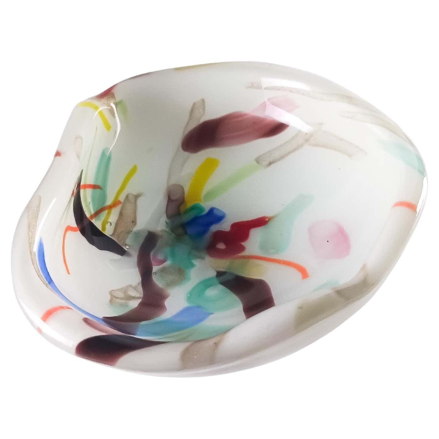 Murano Lattimo And Aventurine Glass Bowl Attributed To Fratelli Toso, 1960s