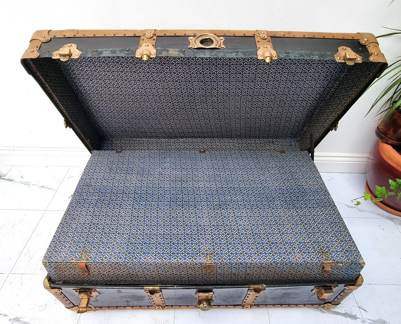 Antique Fitted Travel Steamer Cabin Trunk American Standswell/Perkiomen 1910s photo buy