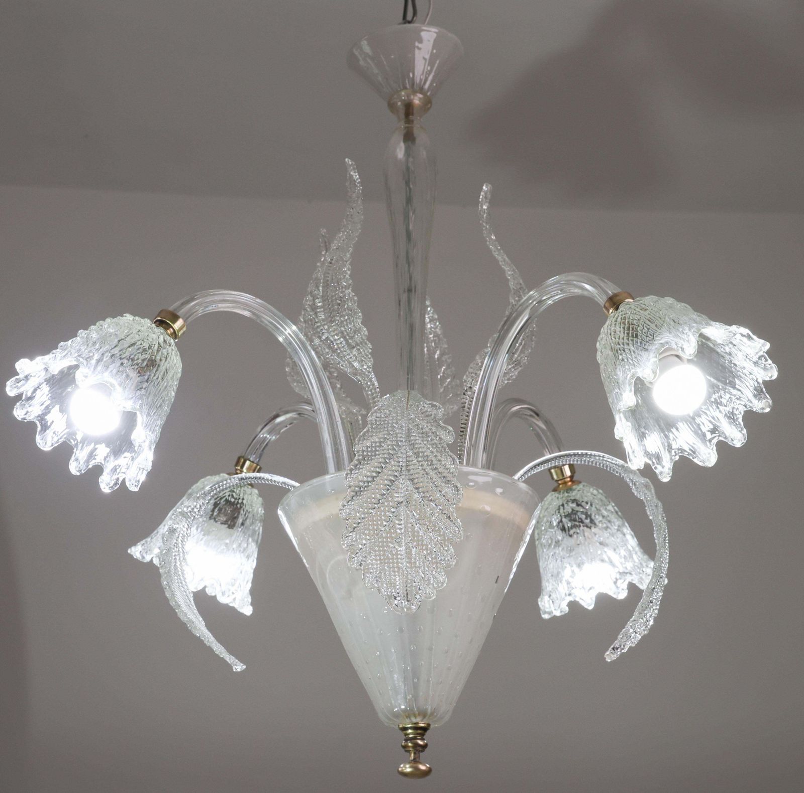 Italian Art Deco Chandelier By Barovier & Toso "Bubble" Murano Glass, 1940s photo for sale