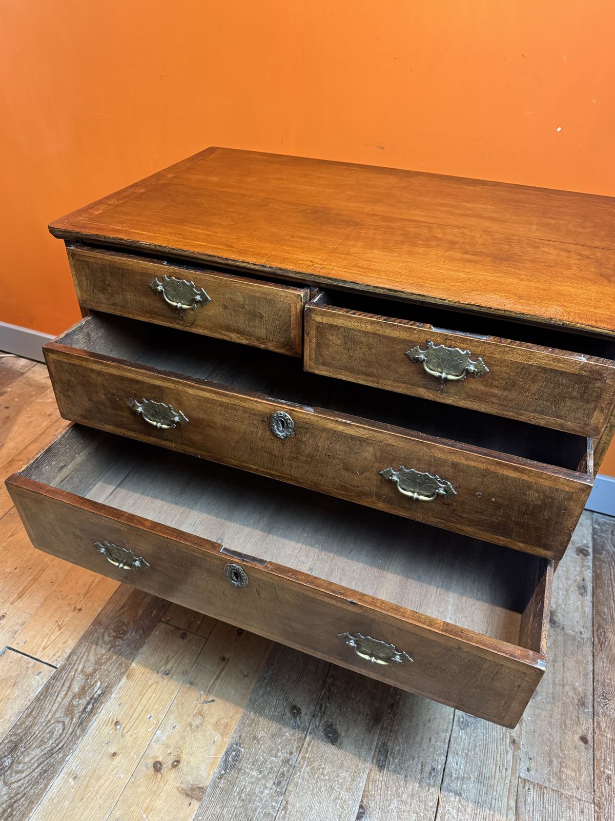 Antique George I Feather Banded Walnut Chest Of Drawers photo 1750.0