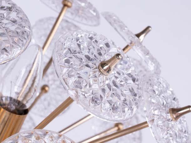 Modernist 20" Starburst Chandelier Glass & Brass By Val Saint Lambert 1960s photo Lighting