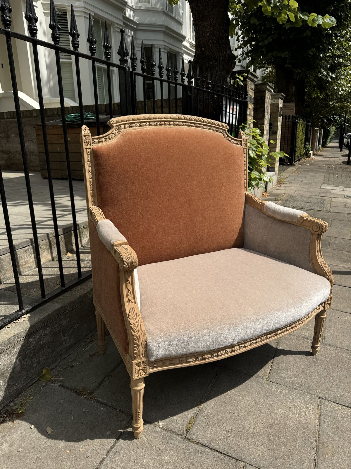1900s French Louis XVI Mohair Upholstered Settee Bench photo 1250.0