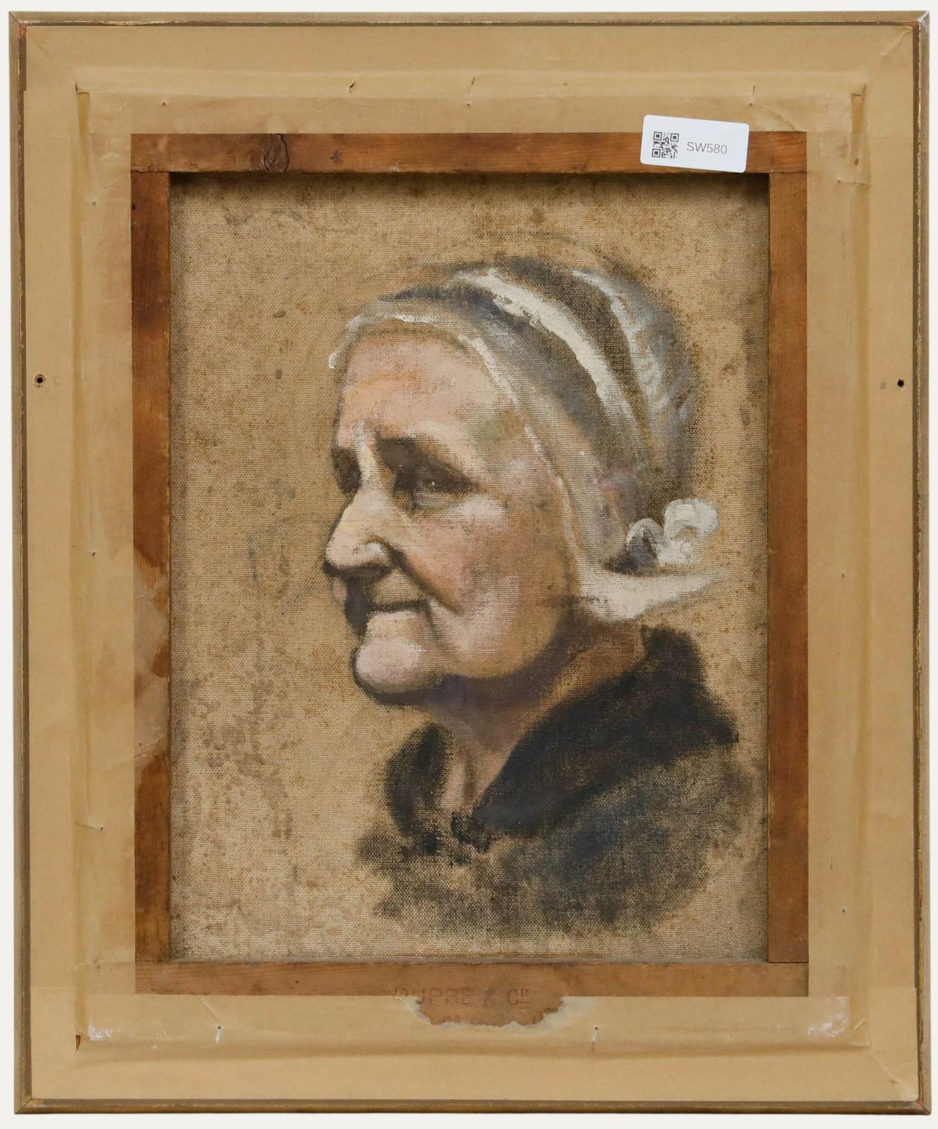 Framed Early 20th Century Oil   Portrait Of An Elderly Lady photo for sale