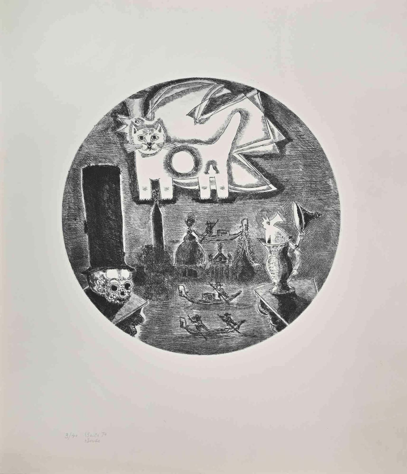 Gianpaolo Berto The Cat   Etching By Gianpaolo Berto   1974.