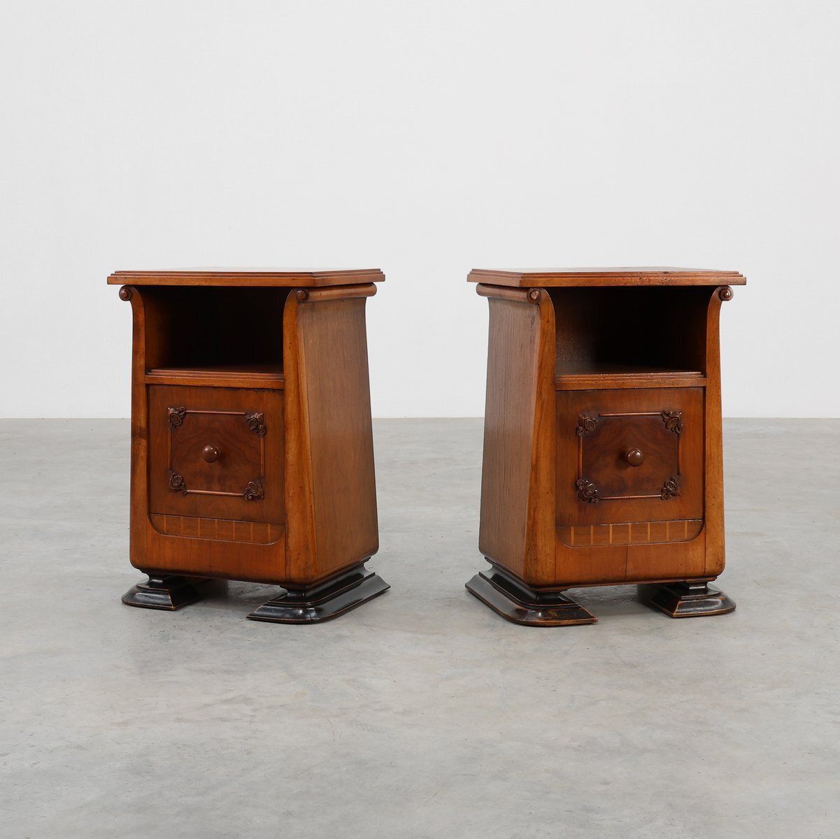 Art Deco Wooden Nightstands, Italy, 1920s, Set Of 2