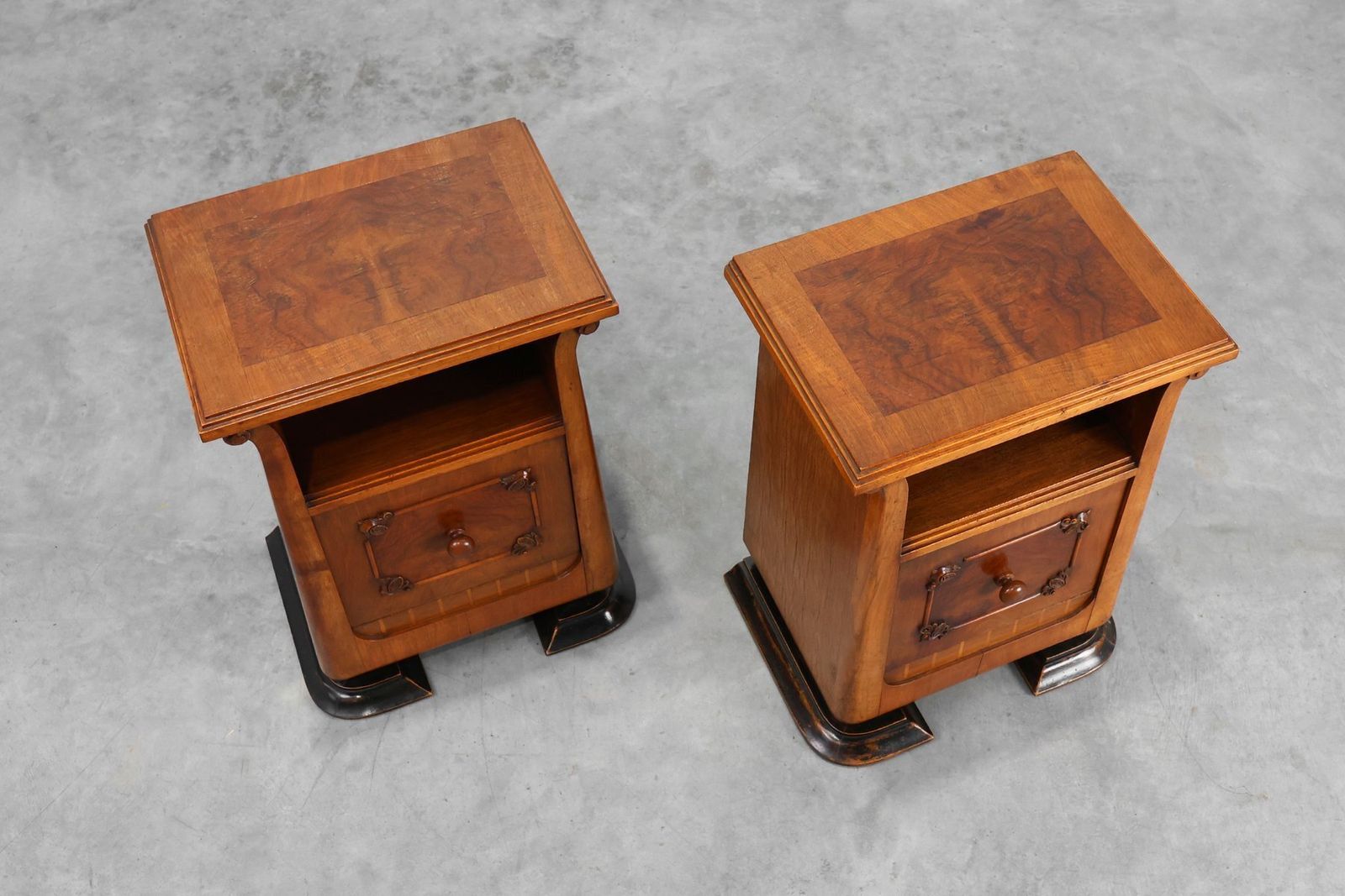 photo for sale Art Deco Wooden Nightstands, Italy, 1920s, Set Of 2