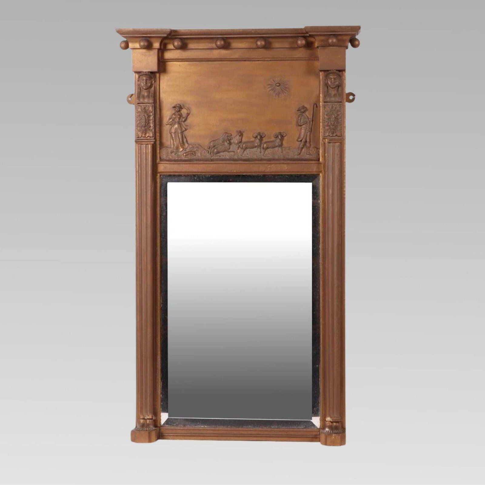 Stunning Antique 19th Century Gilt Framed Pier Mirror W Egyptian Revival Columns
