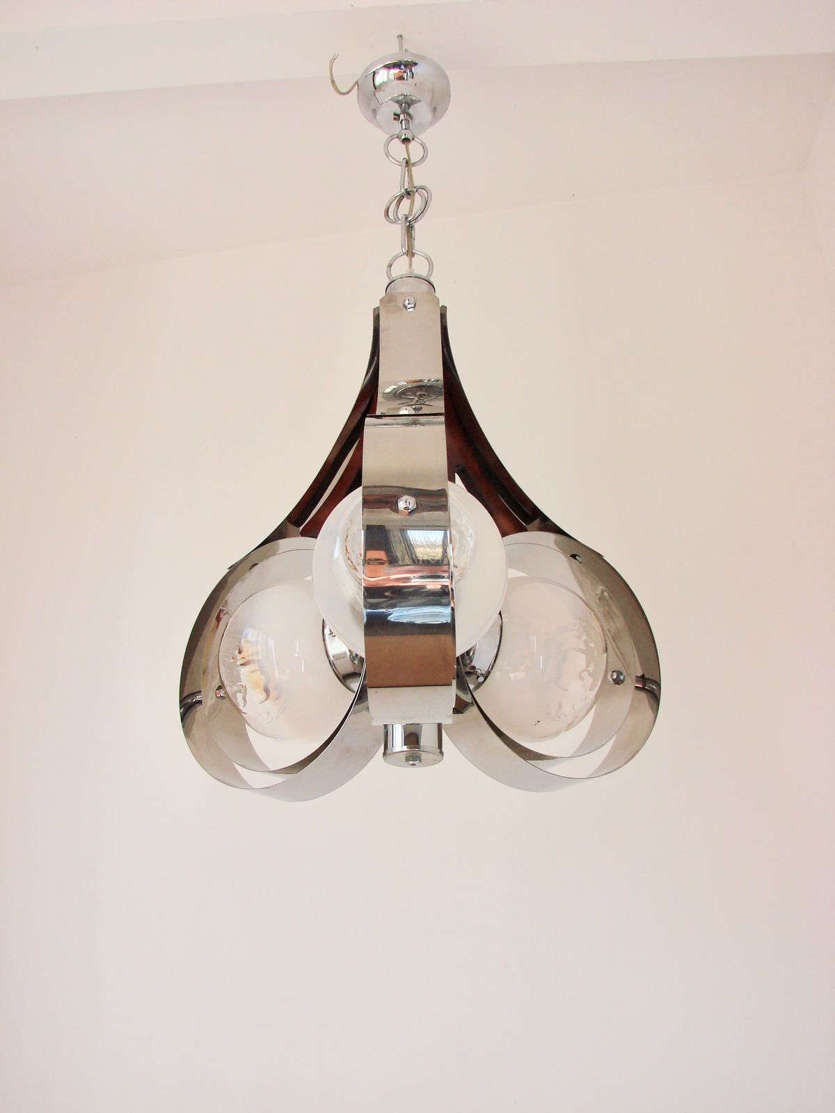 Mazzega Murano Pendant Lamp, Italy, 1970s – Chrome And Art Glass photo Lighting