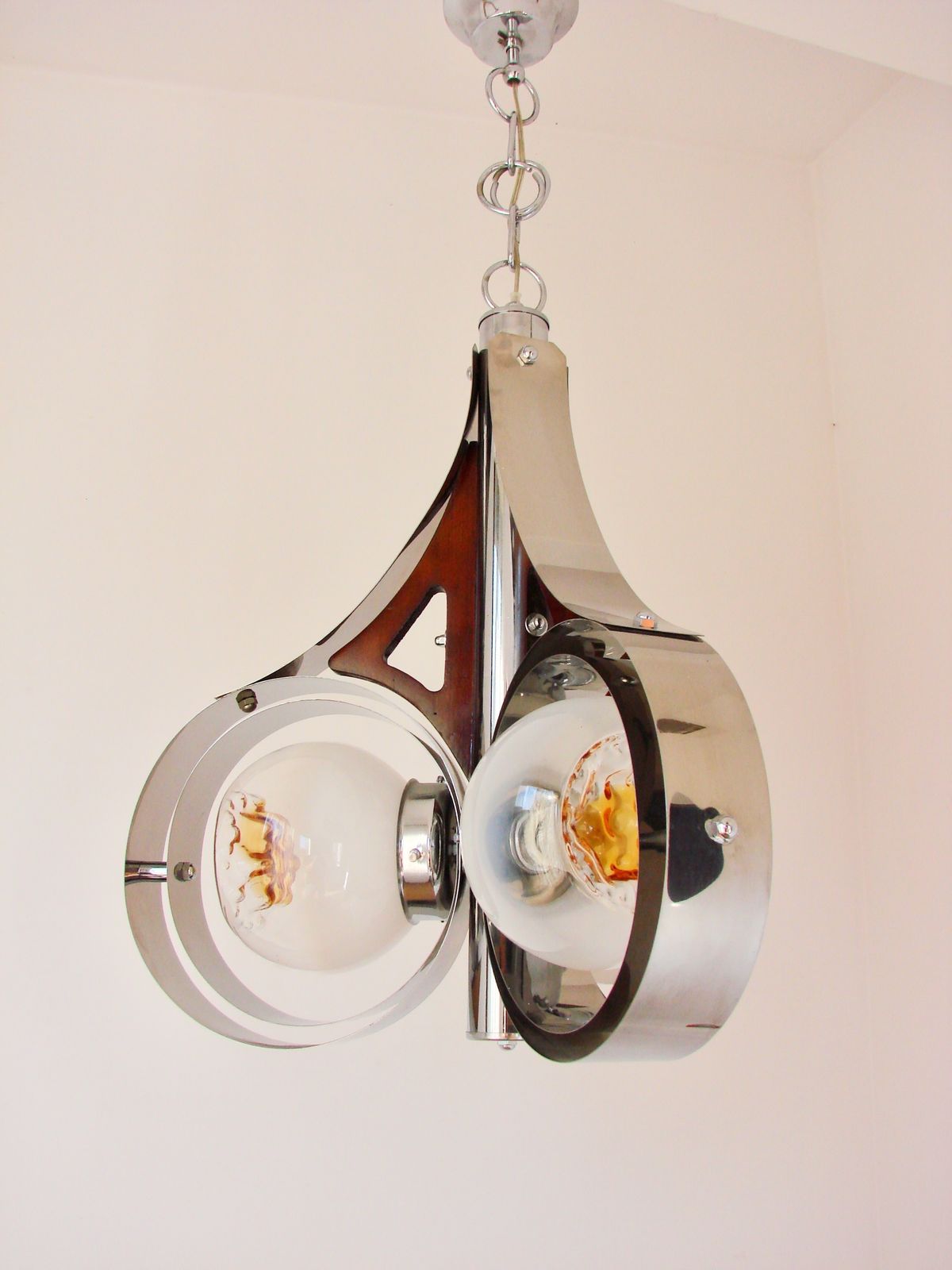 Mazzega Murano Pendant Lamp, Italy, 1970s – Chrome And Art Glass photo vintage