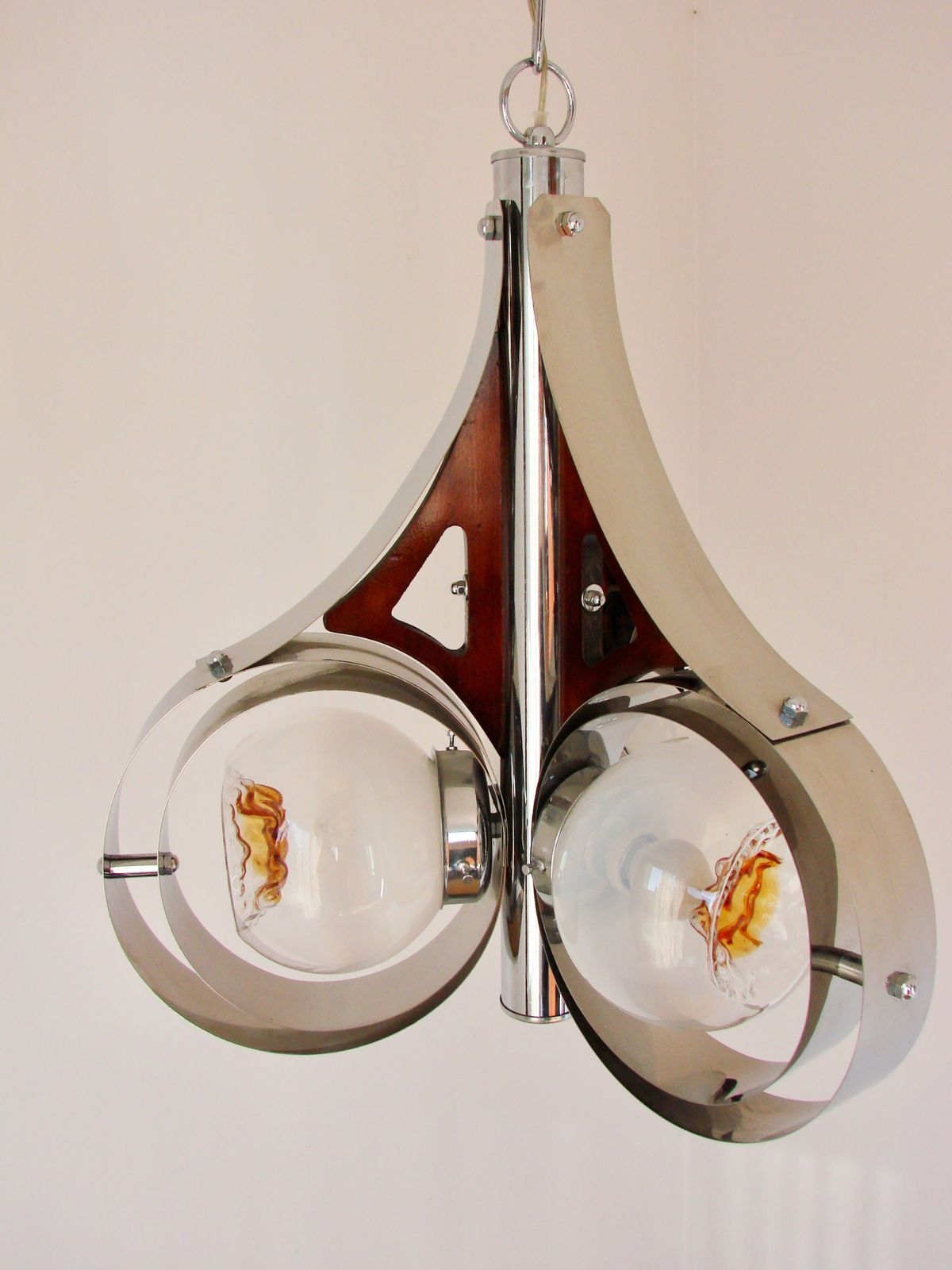 photo furniture Mazzega Murano Pendant Lamp, Italy, 1970s – Chrome And Art Glass