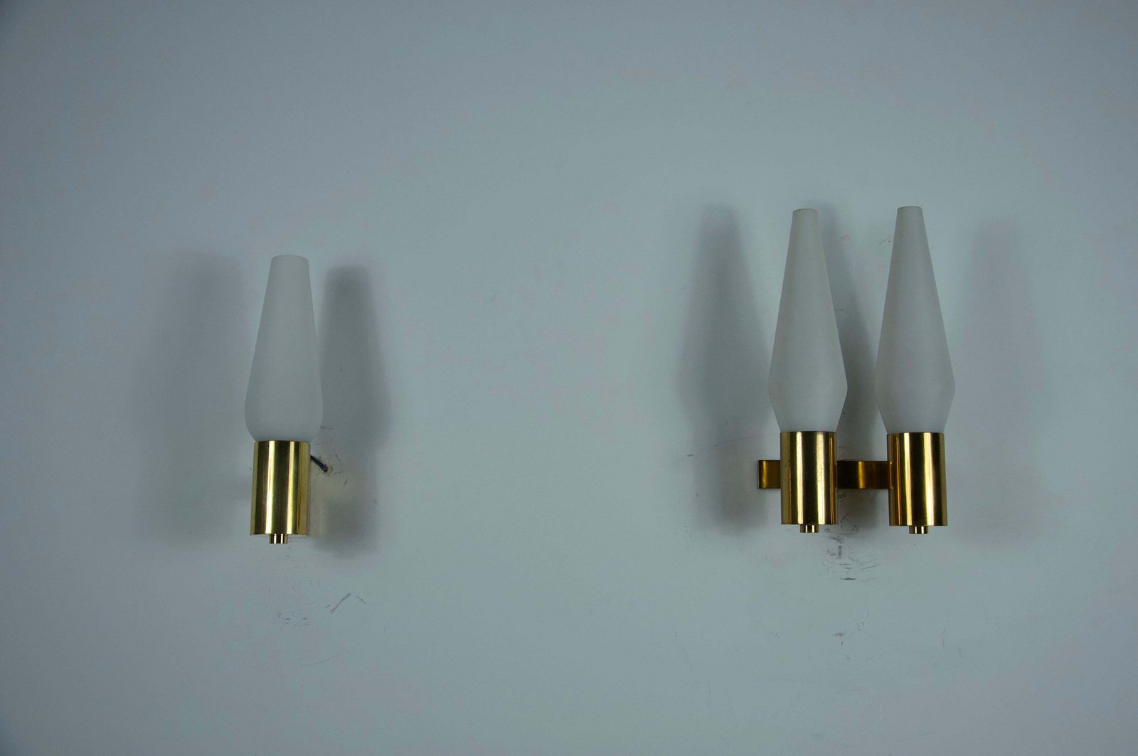 Pair Of Brass And Opaline Wall Lamps, Italy, 1960s photo Lighting