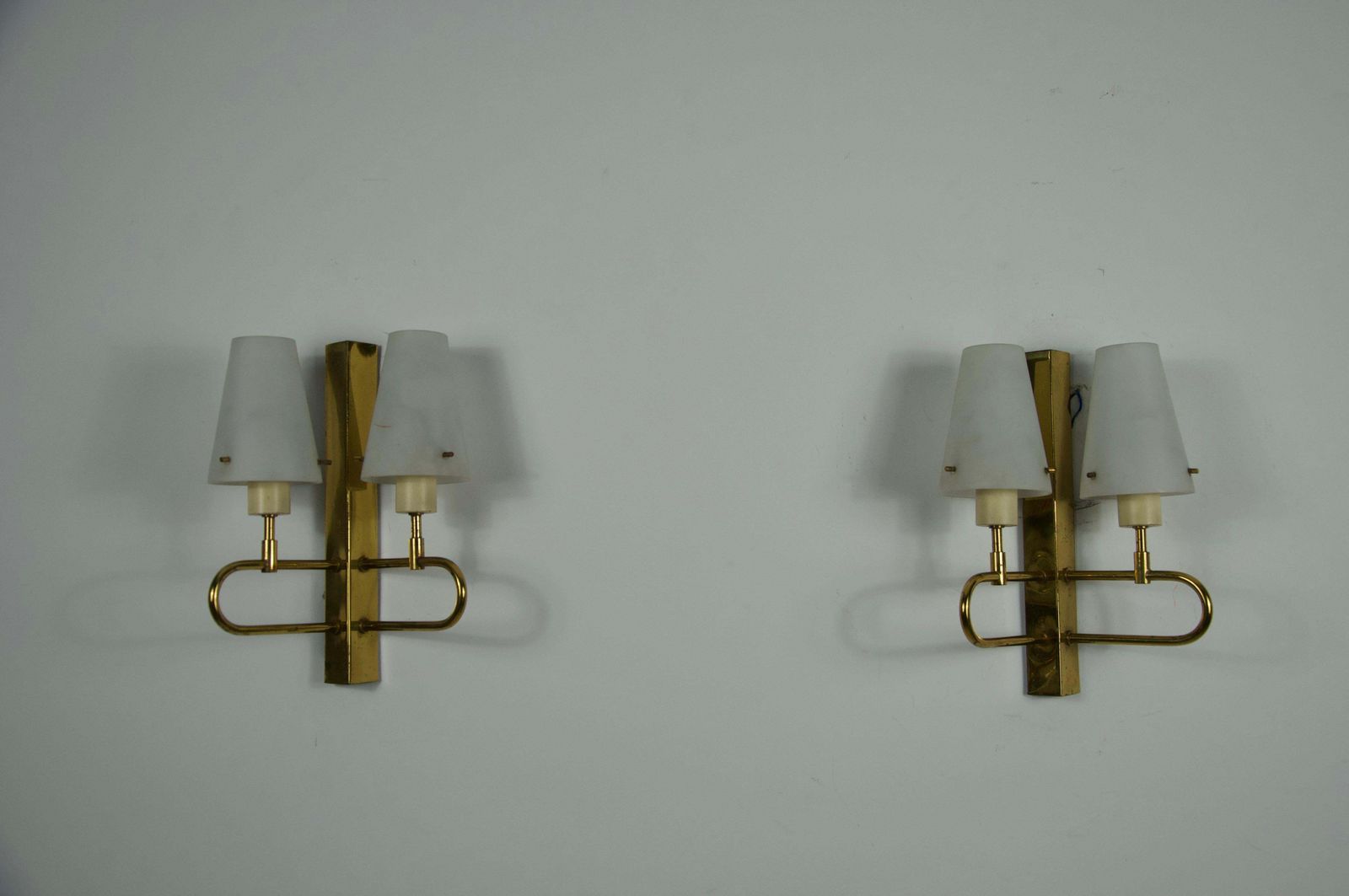 Pair Of Brass And Opaline Wall Lamps, Italy, 1960s photo 1120.0