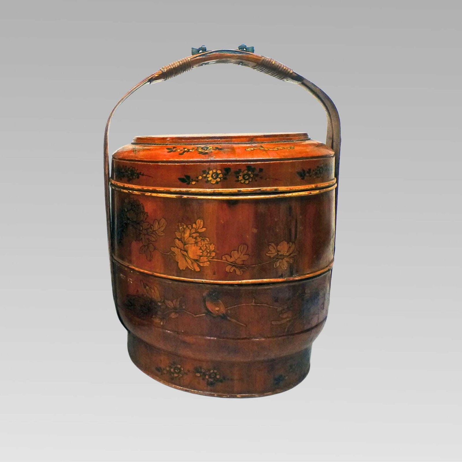 Fabulous Antique Oriental Chinese Bamboo Chinoiserie Lacquer Wedding Food Basket
