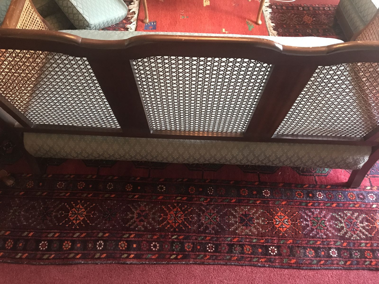 Bergere Sofa And Two Arm Chairs In Need Of Some Restoration. photo vinterior