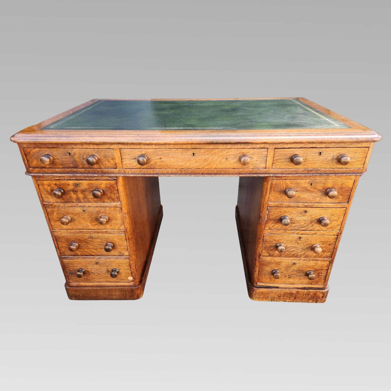 Exceptional Antique Victorian Oak Pedestal Office Partners Writing Desk