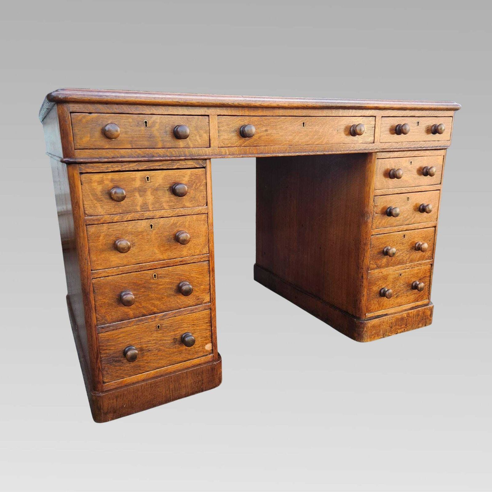 Exceptional Antique Victorian Oak Pedestal Office Partners Writing Desk photo furniture