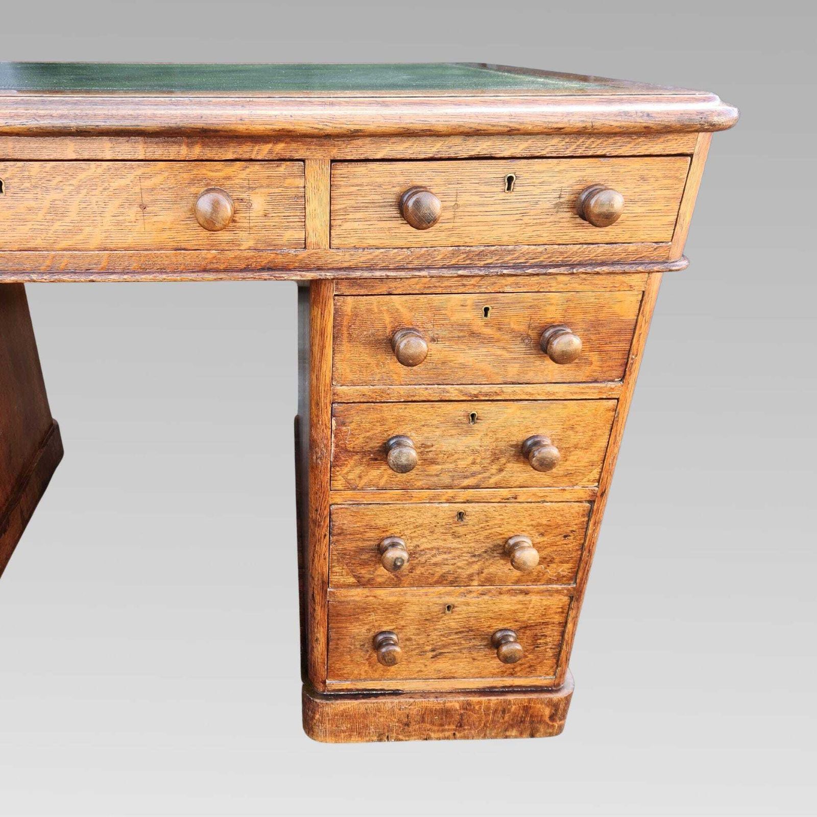 photo for sale Exceptional Antique Victorian Oak Pedestal Office Partners Writing Desk