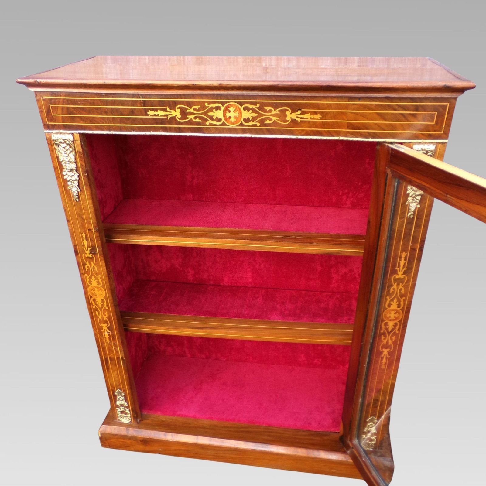 Exceptional Antique 19th Century Walnut Veneer Pier Display Cabinet Bookcase photo 1200.0
