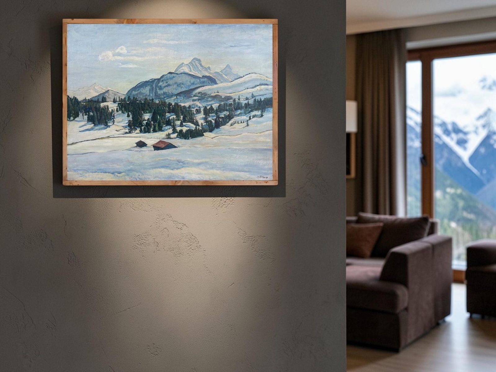 photo vinterior Snowy Alpine Landscape Oil On Canvas   Harald Tillberg