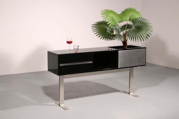 Furniture Stunning Willy Rizzo Bar / Sideboard In Black & Stainless Steel, Italy 1969 photo