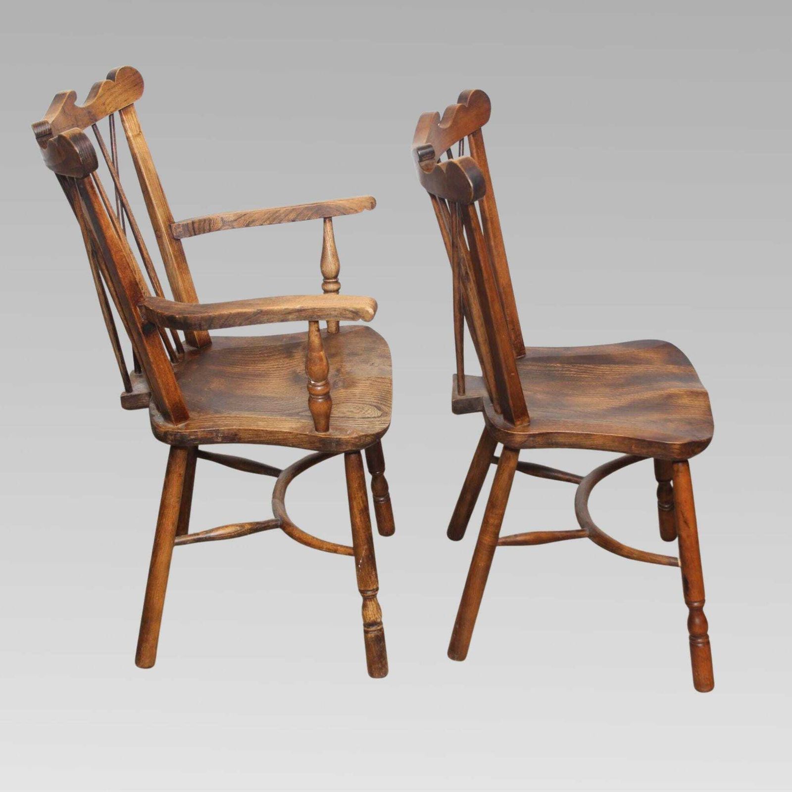 Charming Unusual Pair Of Antique Elm Thames Valley Stick Back Windsor Chairs photo 625.0