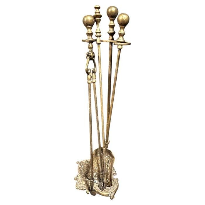 Set Of Gilded Bronze Fireplace Tools, Italy