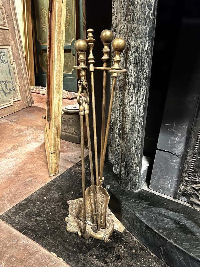 Set Of Gilded Bronze Fireplace Tools, Italy photo furniture