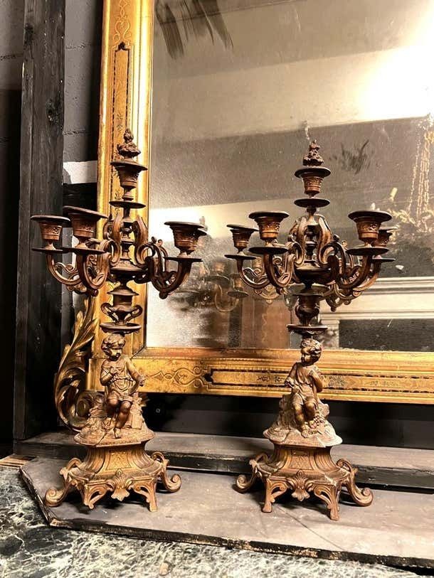 Pair Of Finely Chiseled Gilt Bronze Candlesticks, Italy photo for sale