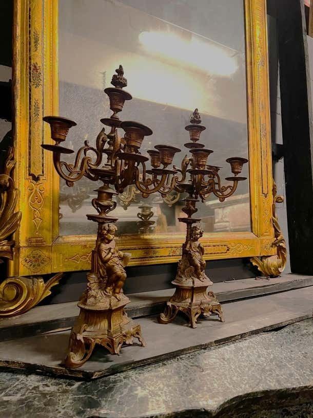 photo furniture Pair Of Finely Chiseled Gilt Bronze Candlesticks, Italy