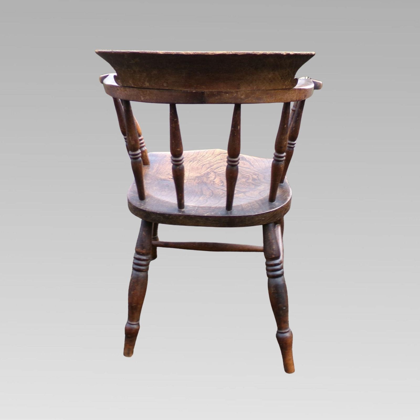 Stunning Antique 19th Century Elm & Beech Smokers Bow Captains Arm Chair photo vinterior