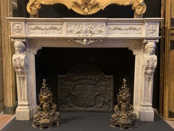 Monumental Fireplace Frame Made Of Richly Carved White Marble, Italy photo furniture