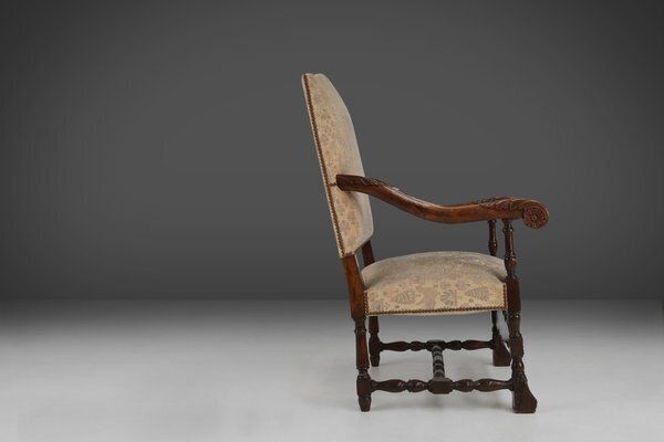 Antique Renaissance Throne Armchair In Carved Oak, France, 1850s photo Furniture