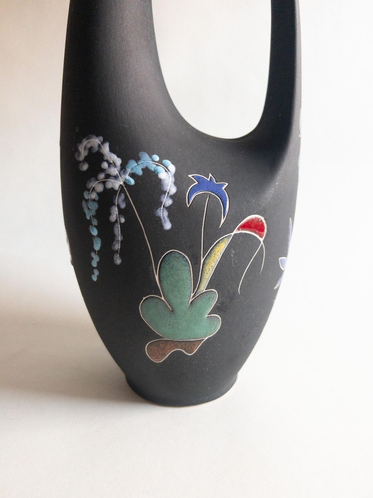 Keto Keramik Black Matte Vase: West German Pottery, Surreal Decor (32cm) photo vinterior