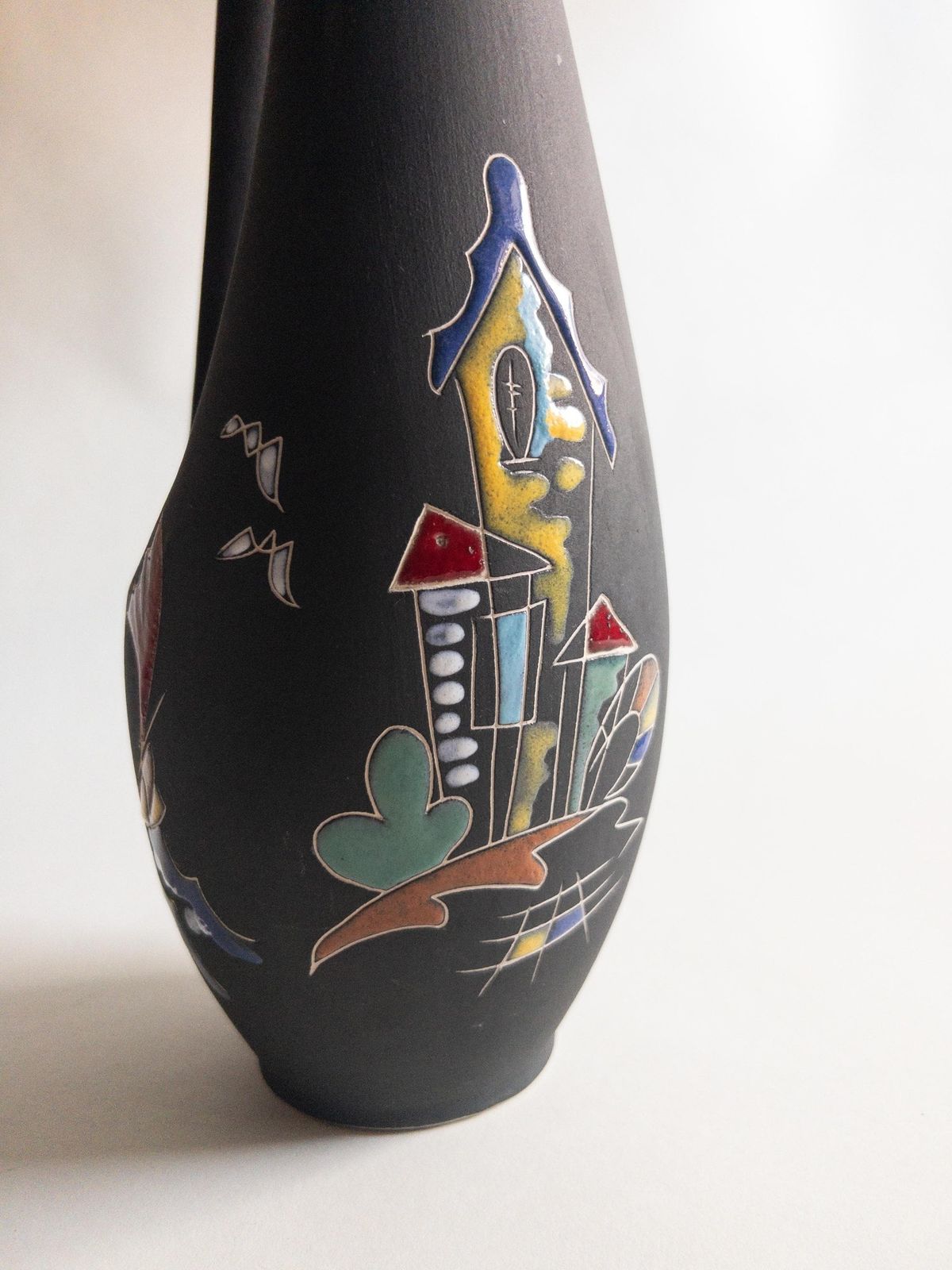 photo furniture Keto Keramik Black Matte Vase: West German Pottery, Surreal Decor (32cm)