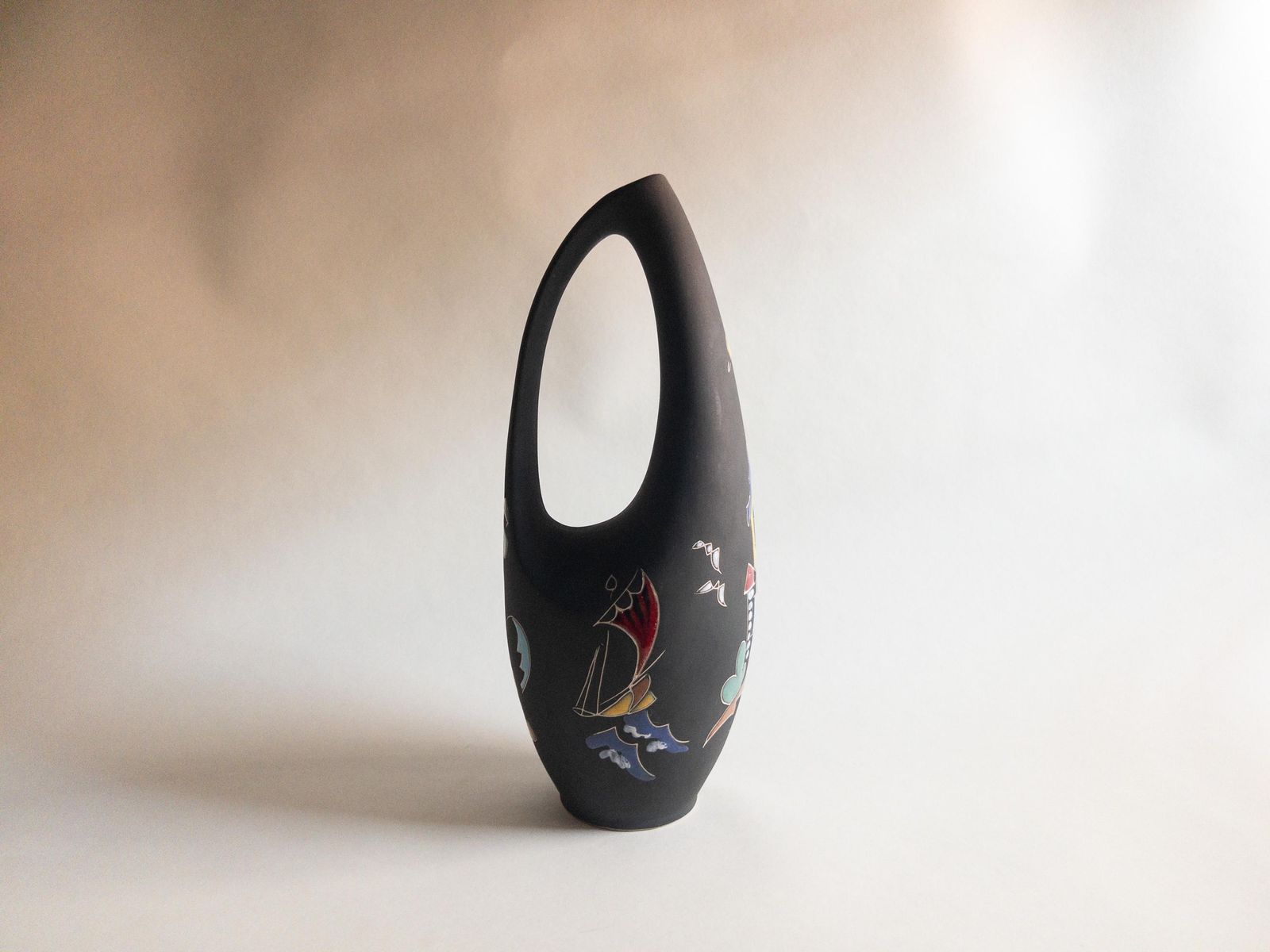 Home Decor Keto Keramik Black Matte Vase: West German Pottery, Surreal Decor (32cm) photo