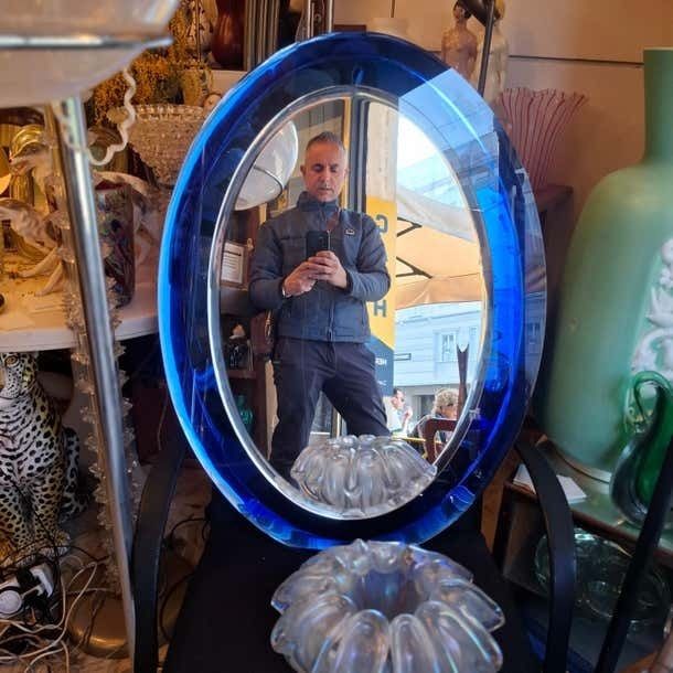 Cristal Art Mirror Glass Crome Wood 1960 photo 3996.0